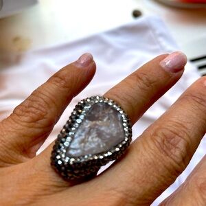 NWT Unique Pink Quartz Byzantine Sterling Ring - size 6.5